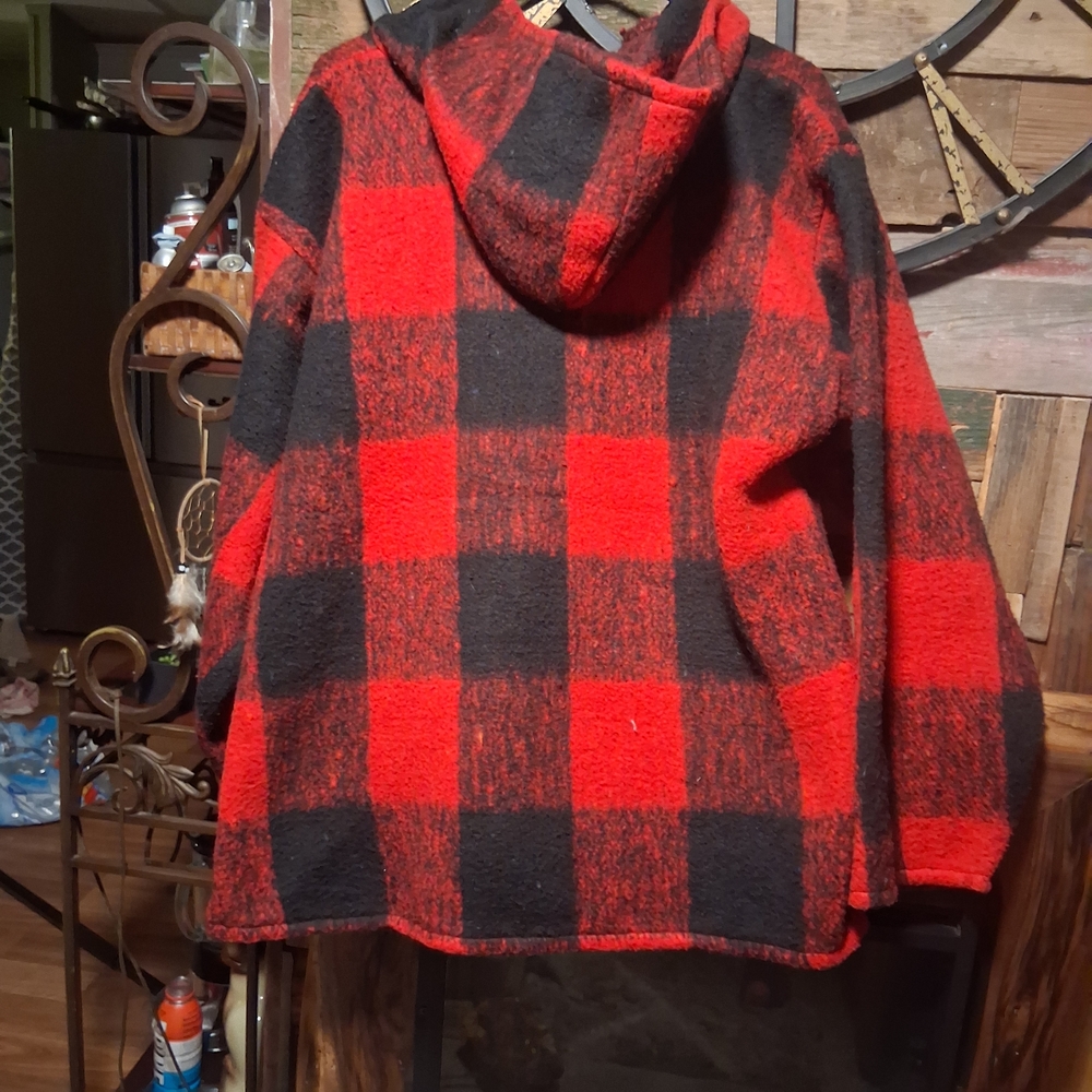 Red and Black Plaid Hooded Jacket